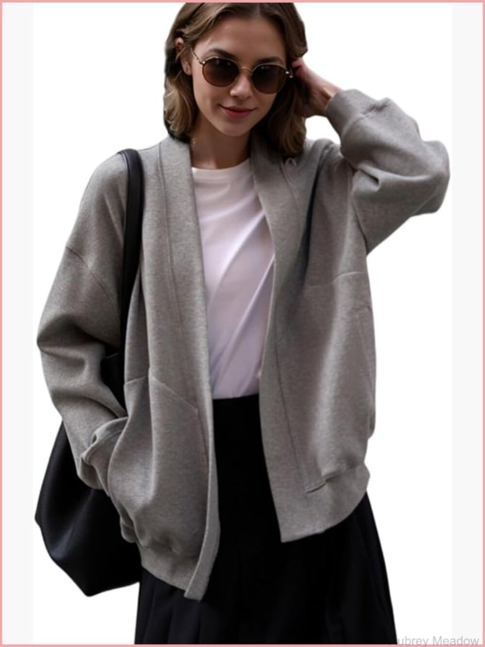 Oversized Athletic Sweatshirt Blazer with Pockets Open Front Cardigan